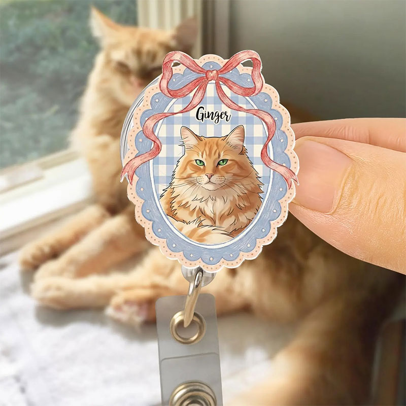 Personalized Pet Portrait Bow Badge Reel