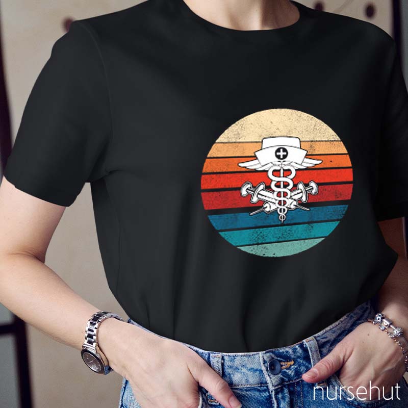Retro Rod Of Asclepius Nurse T-Shirt