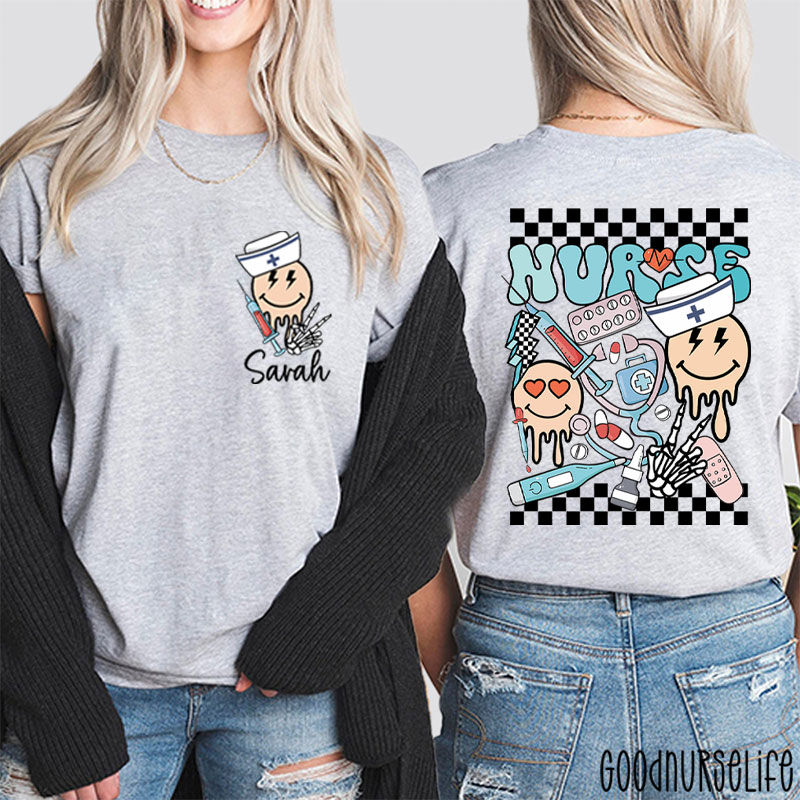 Personalized Melting Smiley Face Nurse Two Sided T-Shirt