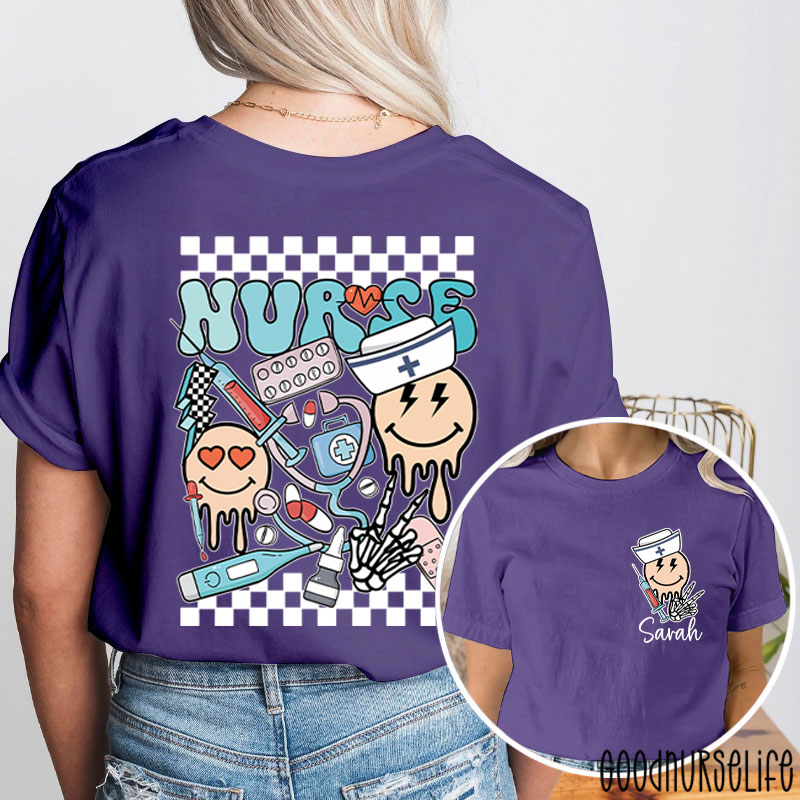 Personalized Melting Smiley Face Nurse Two Sided T-Shirt