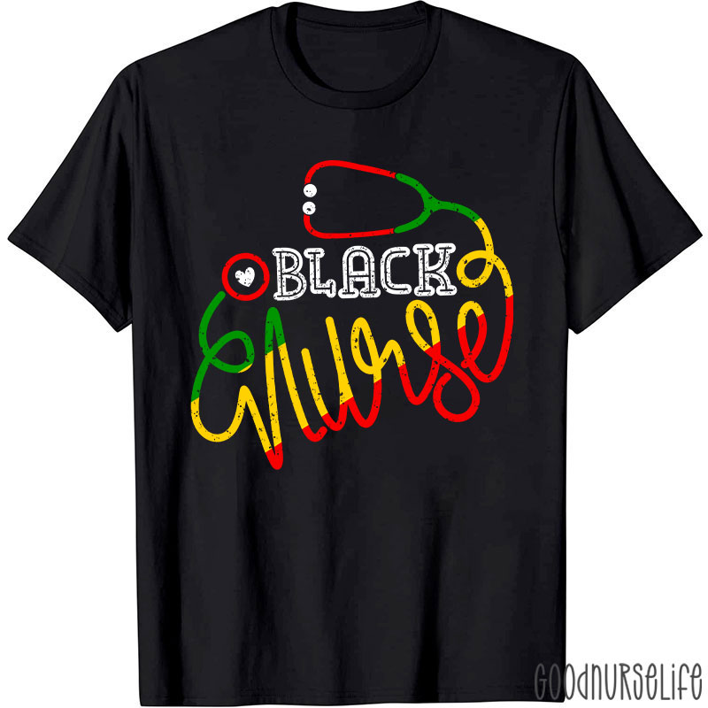 Stethocope Black Nurse T-Shirt