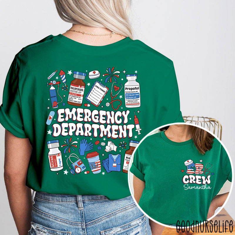 Personalized ER Crew Emergency Department Two Sided T-Shirt