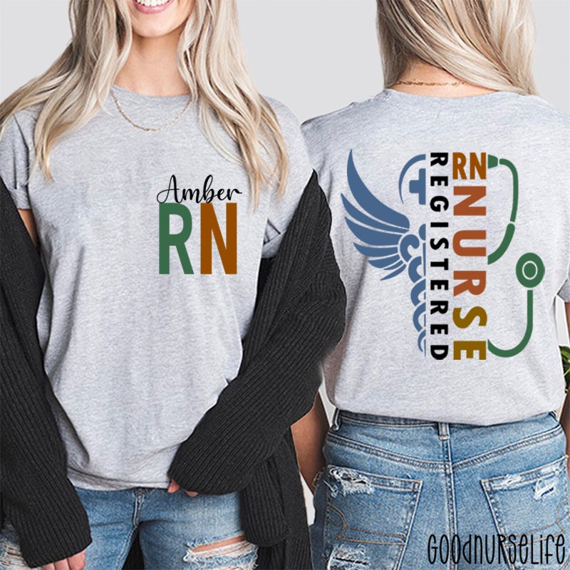 Personalized Healthcare Worker RN Nurse Two Sided T-Shirt