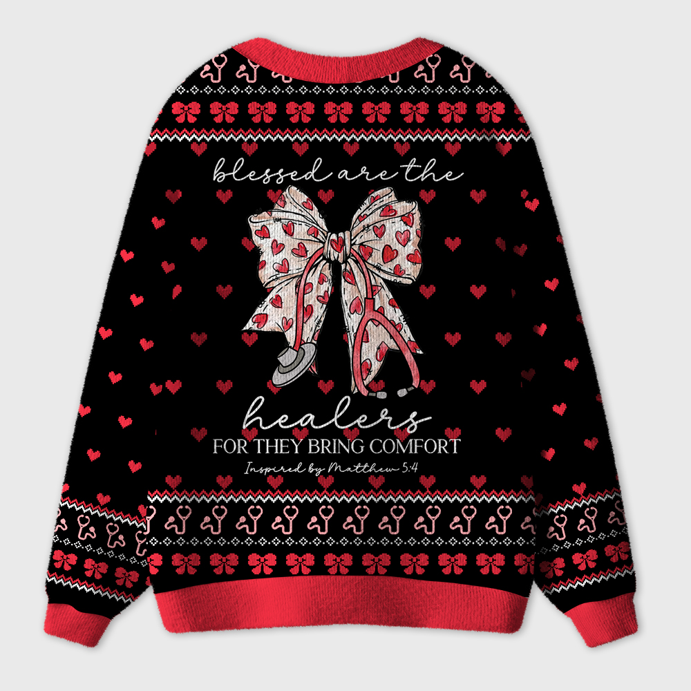 Personalized Blessed Are The Healers For They Bring Comfort Nurse Ugly Cardigan Sweaters