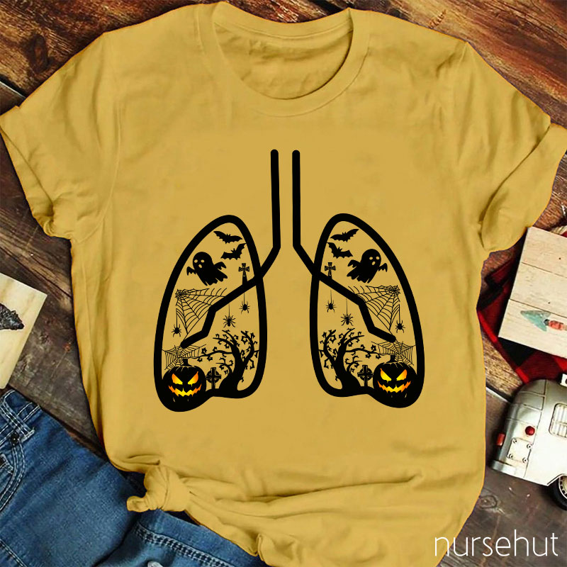 Halloween Pumpkin Lung Nurse T-Shirt