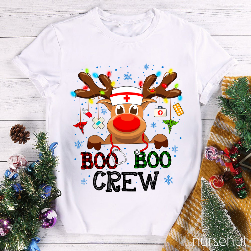 Christmas Reindeer Boo Boo Crew Nurse T-Shirt