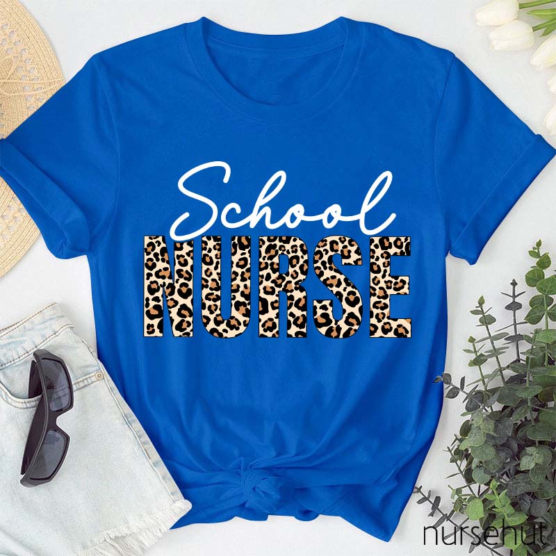 Leopard Print School Nurse T-Shirt
