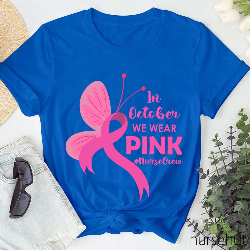 Butterfly Pink Ribbon Nurse T-Shirt