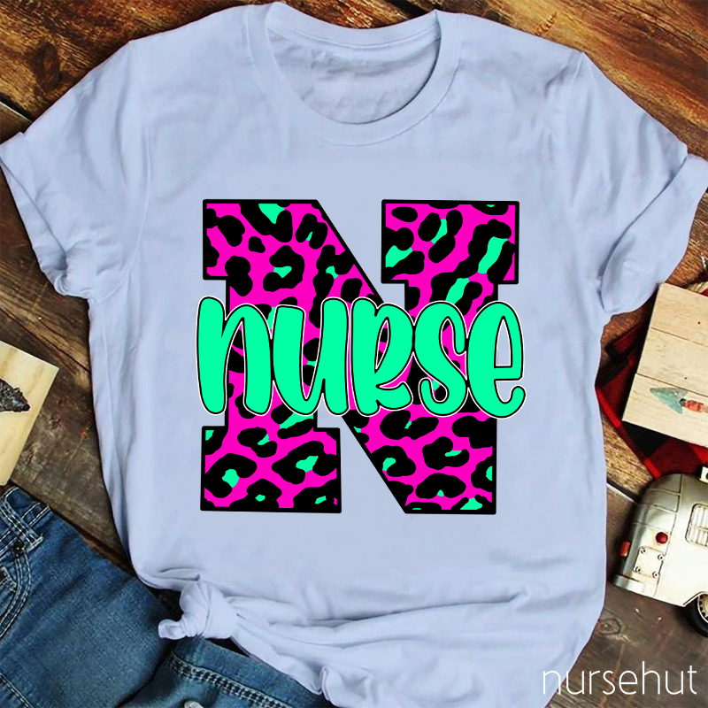 Personalized Leopard Print Nurse T-Shirt