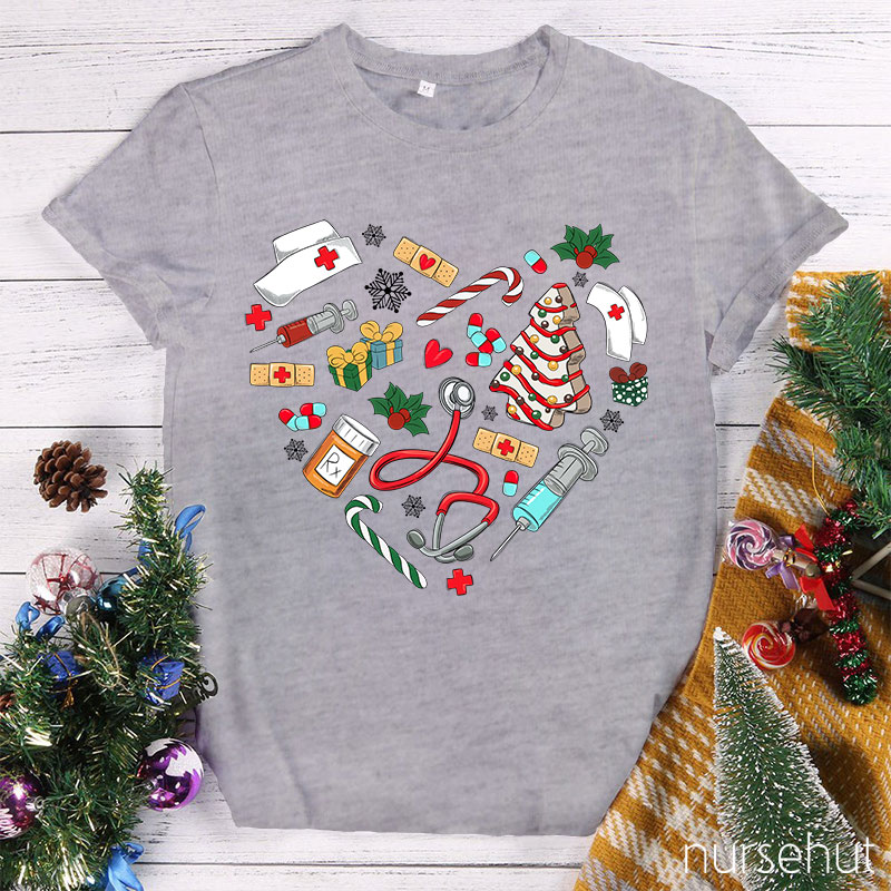 Christmas Love Heart Nurse T-Shirt