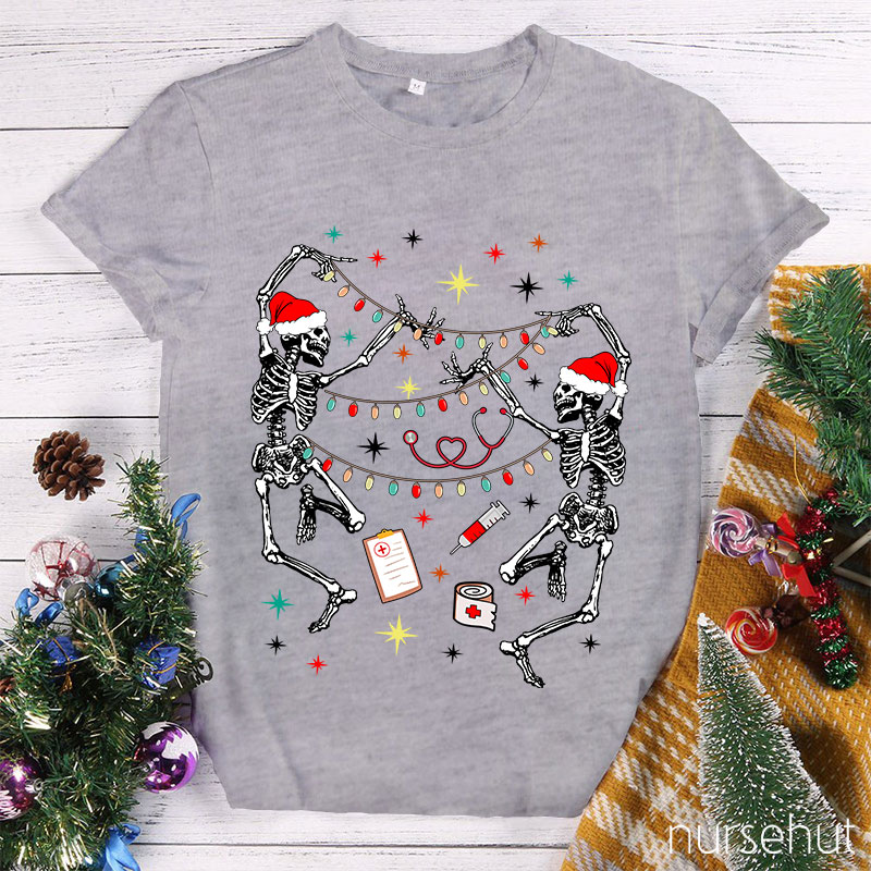 Dancing Skeletons Set Up Christmas Lights Nurse T-Shirt