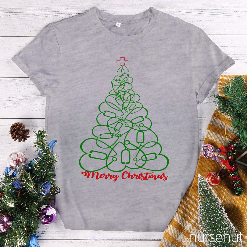 Christmas Tree Made With Stethoscope Nurse T-Shirt