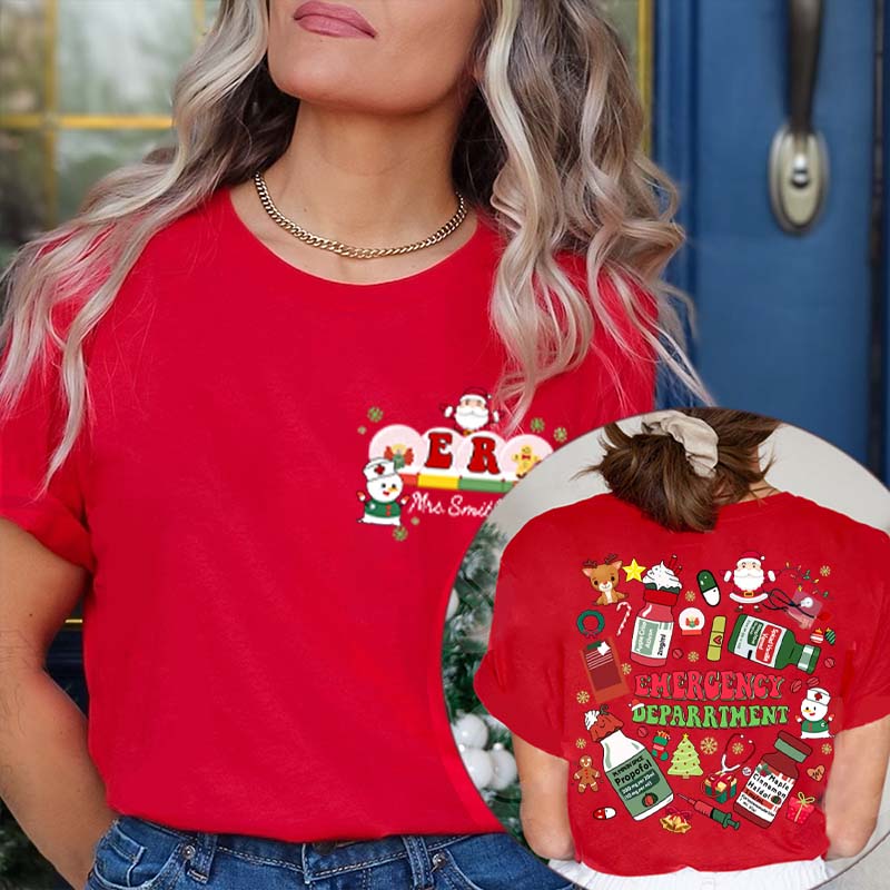 Personalized Where The Magic Of Christmas Happens Nurse Two Sided T-Shirt