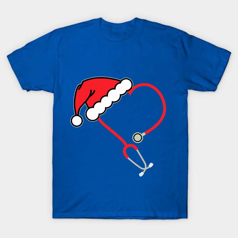 Heart Shaped Stethoscope With Santa Hat Nurse T-Shirt