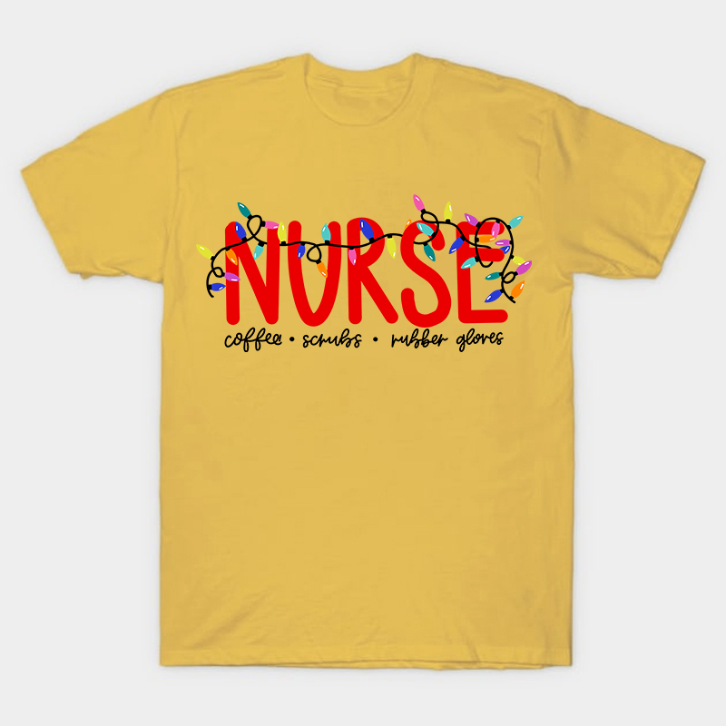 Christmas Coffee Scrubs Gloves Nurse T-Shirt