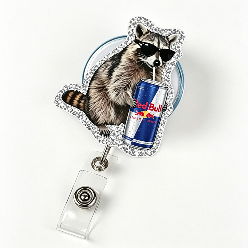 Racoon With Red Bull Nurse Badge Reel