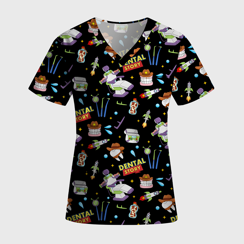 Dental Story All‑Over Print Medical Nurse Antimicrobial Scrubs Sets