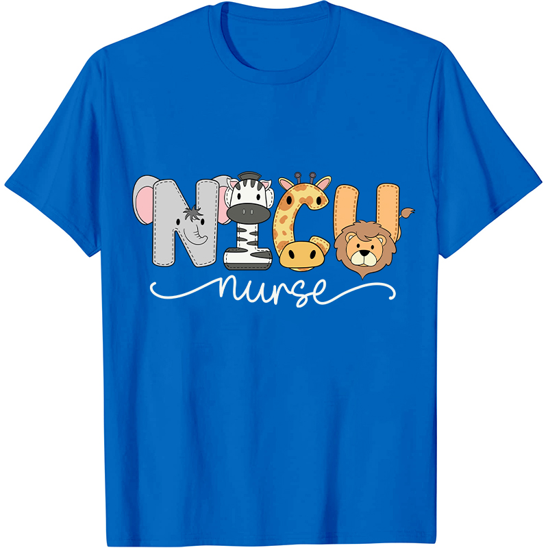 NICU Cartoon Zoo Animals Nurse T-Shirt