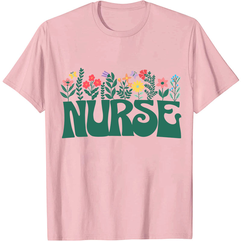 Butterflies And Flowers Nurse T-Shirt