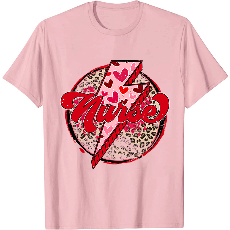 Pink Leopard Lightning Nurse T-Shirt