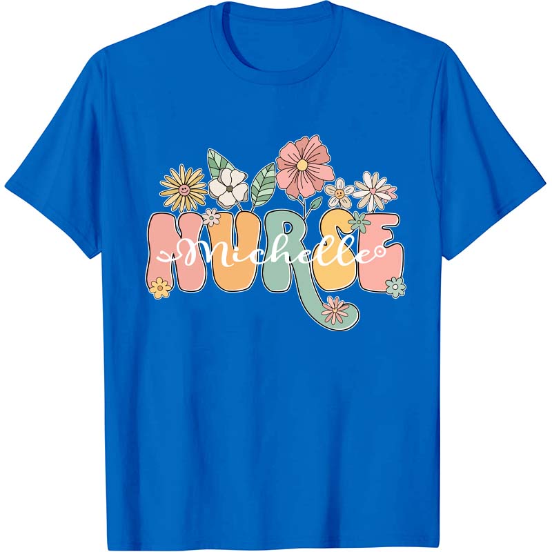 Personalized Name Wildflowers Nurse T-Shirt