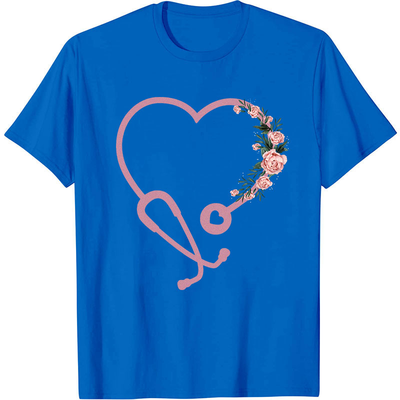 Romantic Rose Stethoscope Nurse T-Shirt