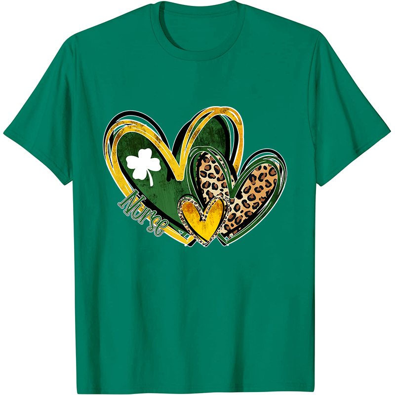 St.Patricks Leopard Heart Nurse T-Shirt