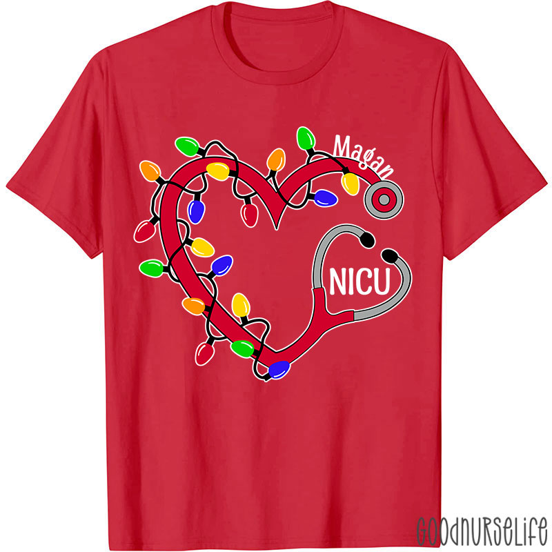 Personalized Christmas Lights Nurse T-Shirt