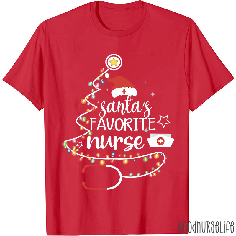 Santa's Favorite Nurse Colored Lights Nurse T-Shirt