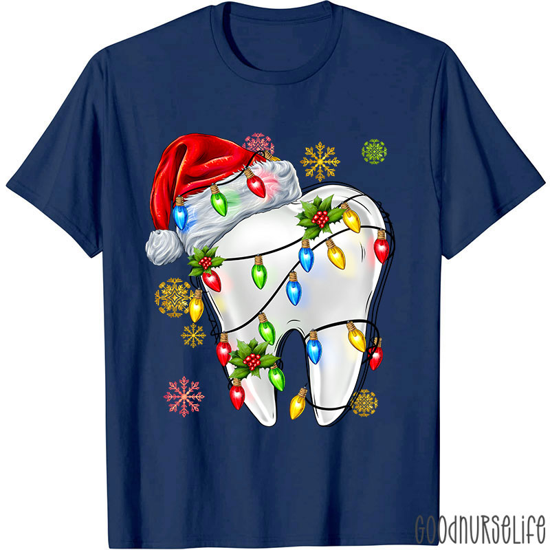 Santa Hat Christmas Lights Dental Nurse T-shirt