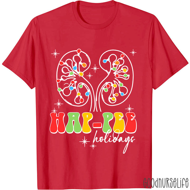 Kidney Christmas Lights Hap Pee Holidays Nurse T-shirt