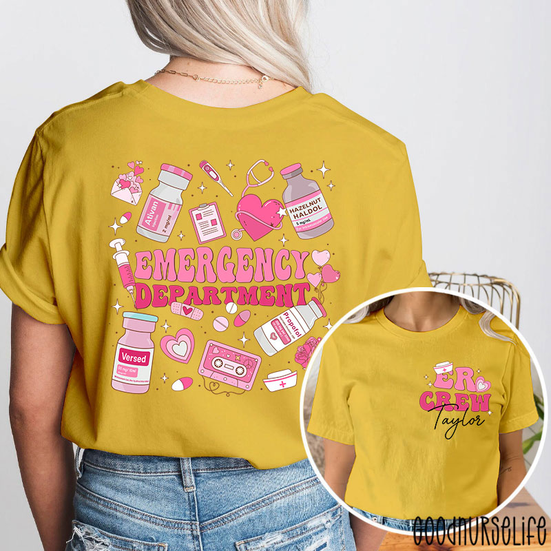 Personalized Emergency Department Valentine Emergency Room Nurse Two Sided T-Shirt