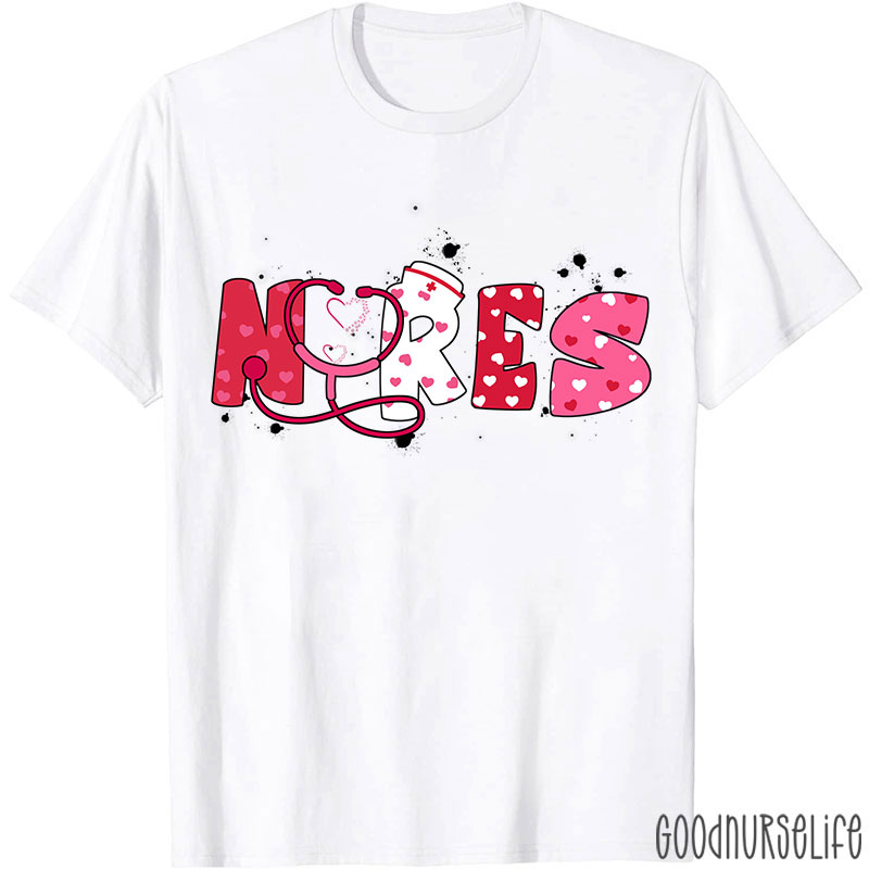Pink Heart Valentine Vibes Nurse T-Shirt