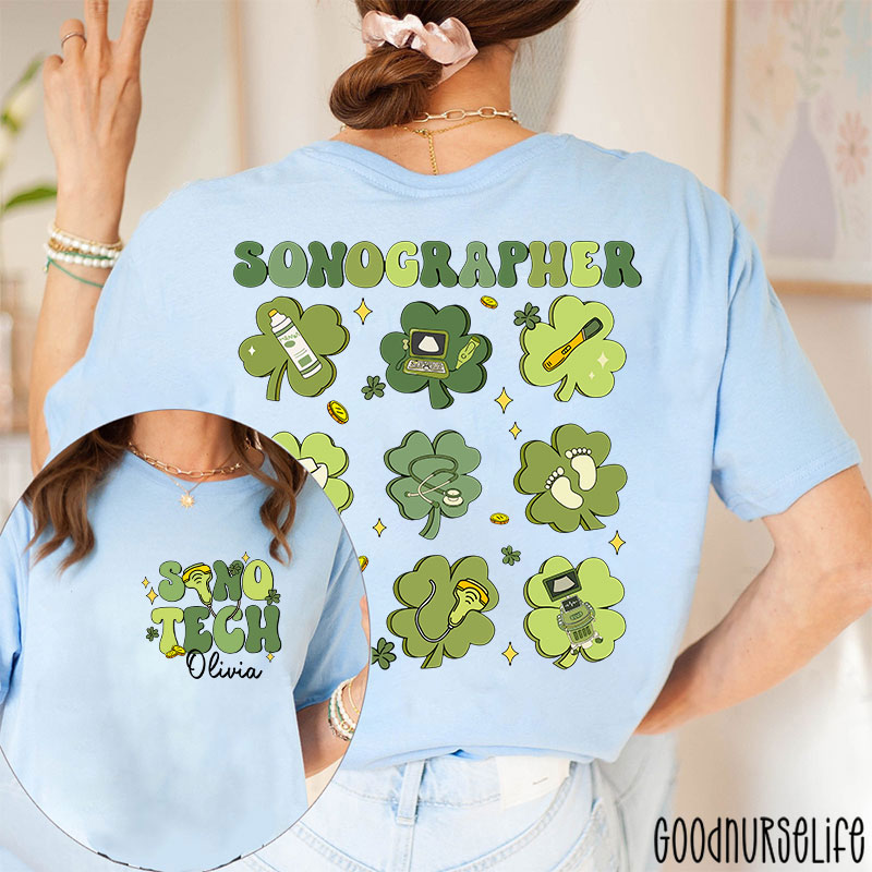 Personalized Name Sonographer St. Patrick's Day Nurse Two Sided T-Shirt