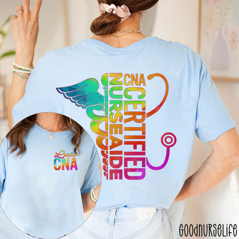 Personalized Name Certified Nurse Aide Nurse Two Sided T-Shirt