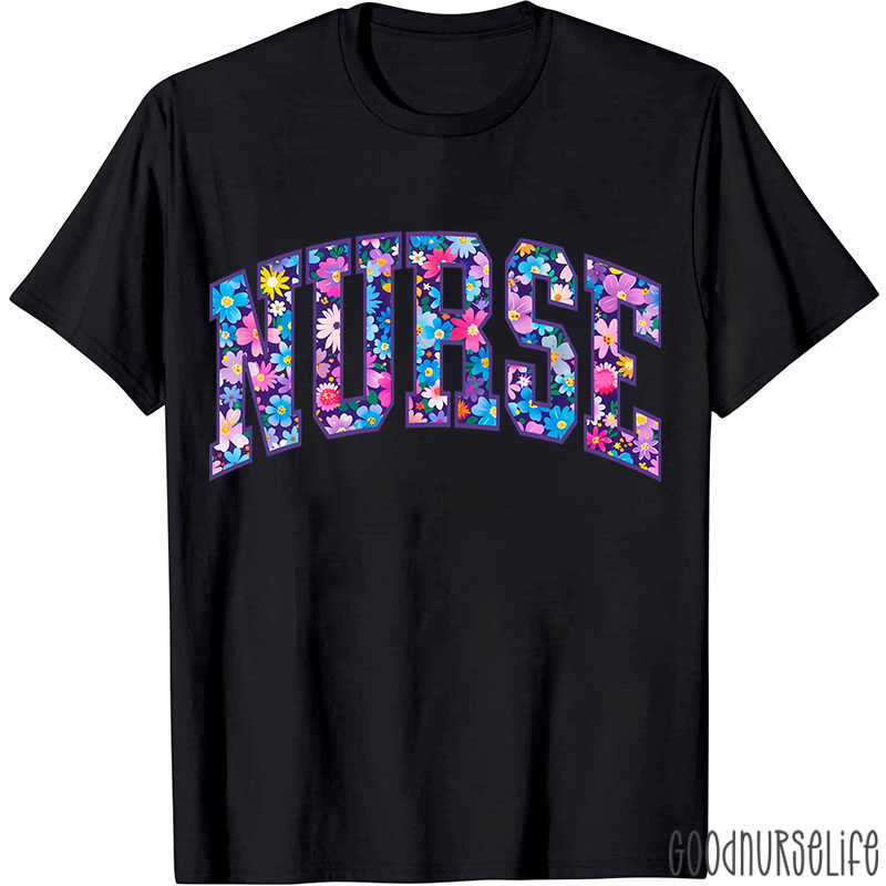 Flower Pattern Floral Nurse T-Shirt