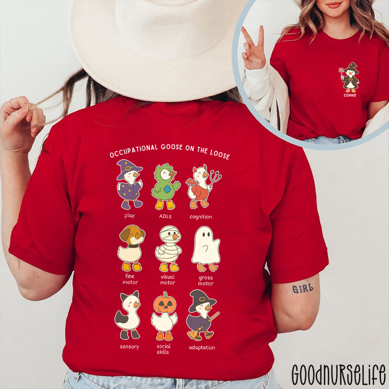 Halloween Silly Goose Cute Occupational Therapy Two Sided T-Shirt