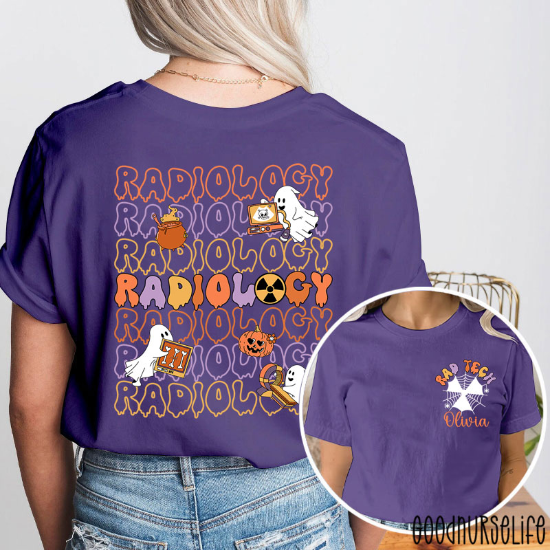 Personalized Halloween Spider Web Ghost Radiology Two Sided T-Shirt