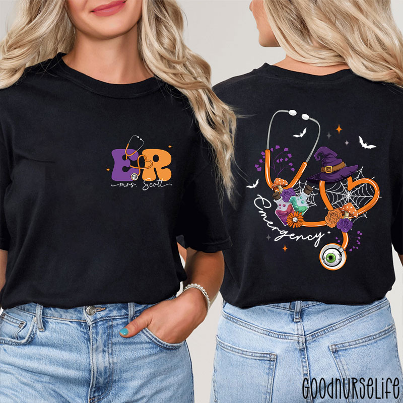 Personalized Halloween Stethoscope Emergency Two Sided T-Shirt