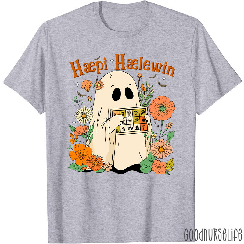 Happy Halloween Ghost With Floral T-Shirt