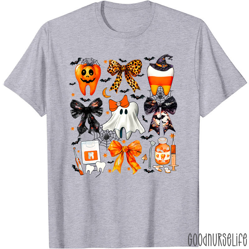 Halloween Spooky Tooth Dental And Bows T-Shirt