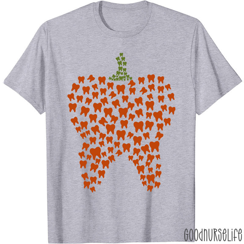 Halloween Pumpkin Typography Teeth T-Shirt