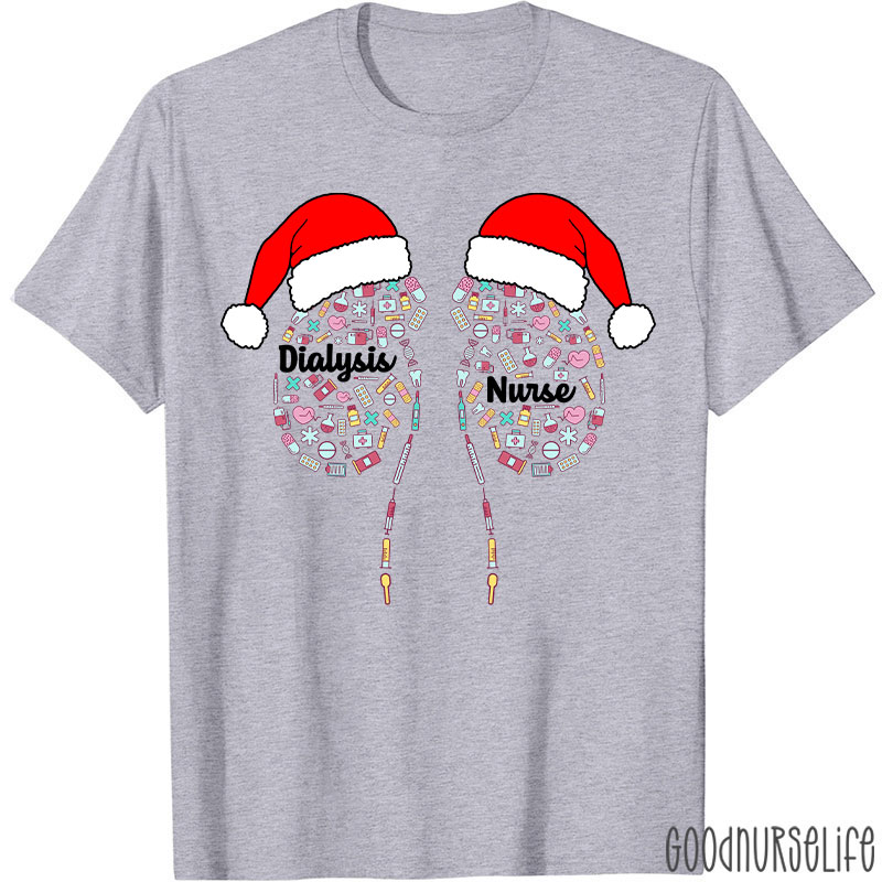 Kidney With Santa Hat Dialysis Nurse T-shirt