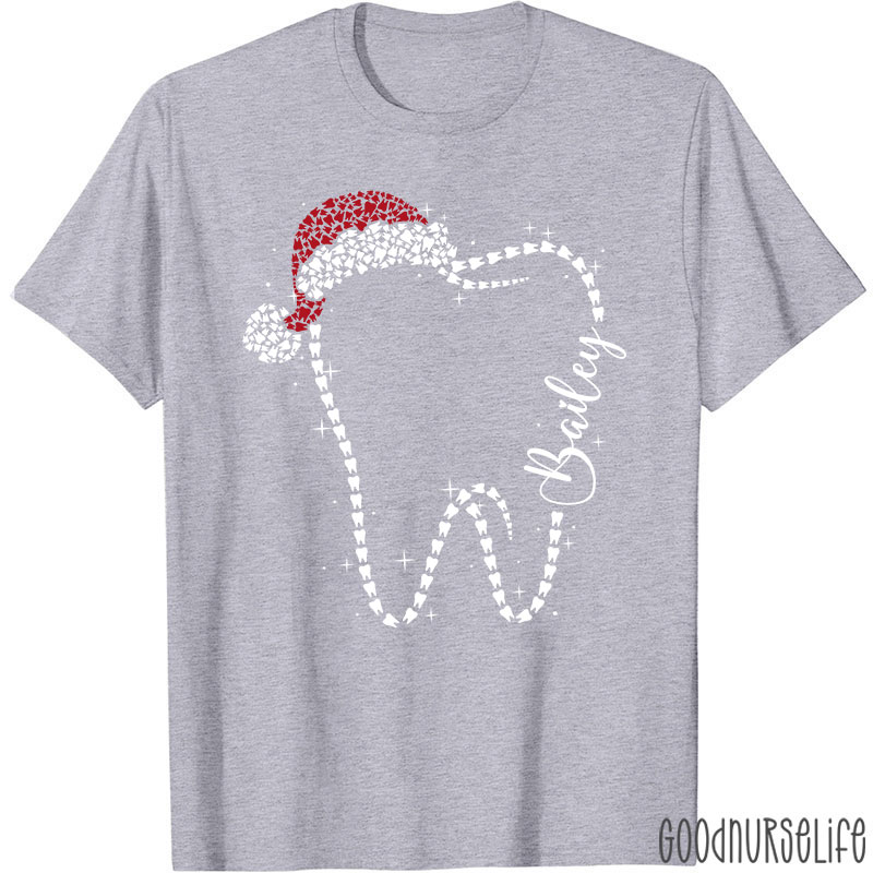 Personalized Festive Tooth Santa Hat T-Shirt