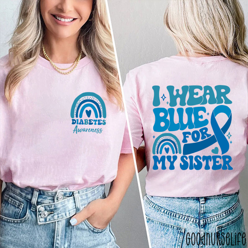 Personalized Diabetes Awareness Blue Rainbow Nurse Two Sided T-Shirt