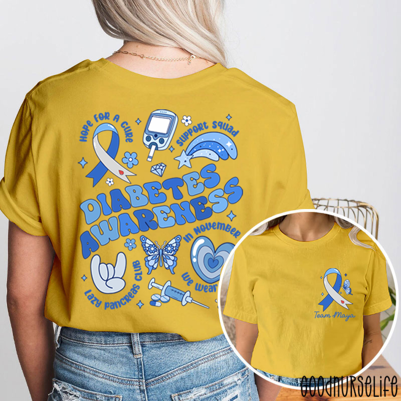 Personalized Festive Blue Diabetes Awareness Two Sided T-Shirt