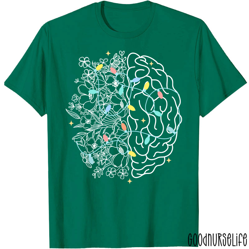 Christmas Lights Flowers And Brain Nurse T-shirt