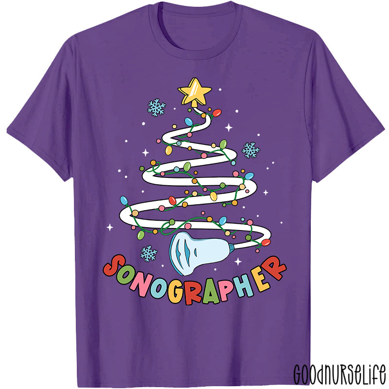 Sonographer Christmas Tree Nurse T-shirt