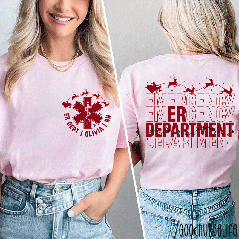 Personalized Christmas Emergency Department Nurse Two Sided T-Shirt