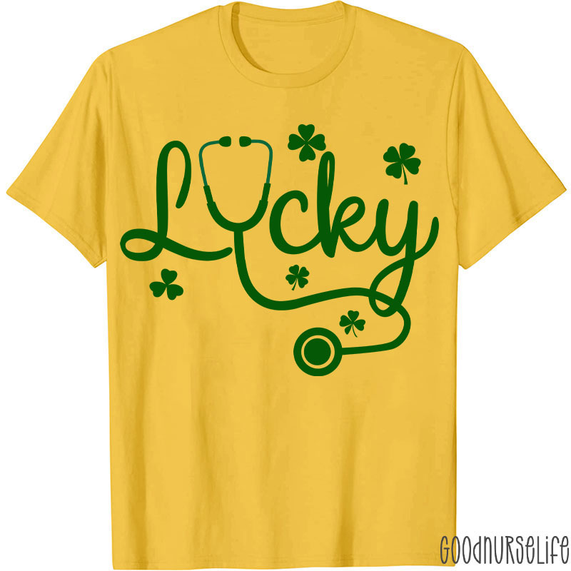 Lucky Stethoscope Four Leaf Clover Nurse T-Shirt